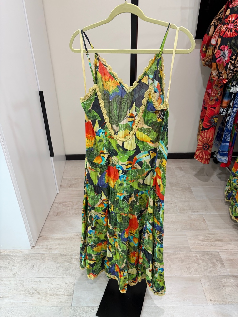 Farm Rio: Bird Leaves Long Dress in Sand - Picture 11 of 14